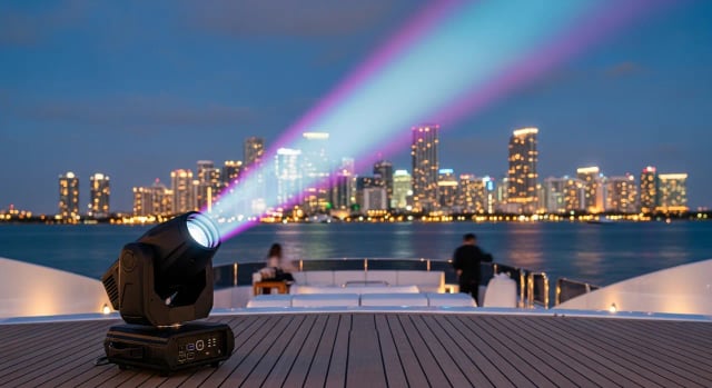 (1) Foco LED de cabeza móvil — Miami yacht charter add-on