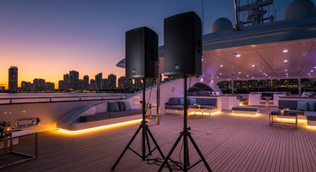 (2) Altavoces Bluetooth de 15" + soportes — Miami yacht charter add-on
