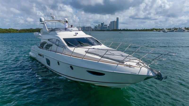 Yacht in front of the Miami skyline
