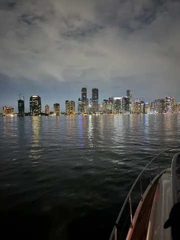 Miami skyline at night from the water