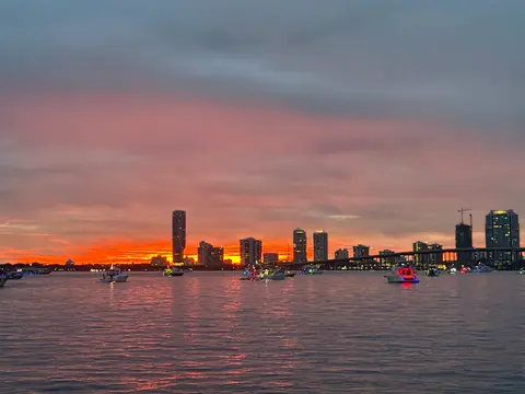 Sunset over Biscayne Bay from a Vice City Yacht Club charter