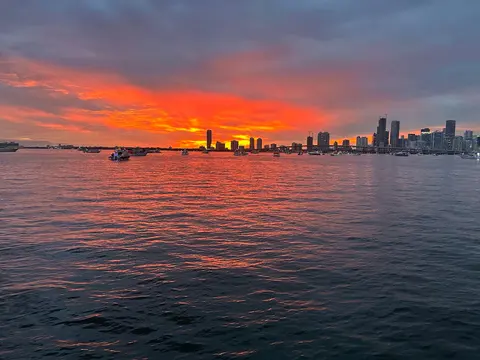 Sunset behind the Miami skyline