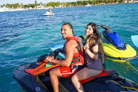 Couple on a jet ski in Biscayne Bay
